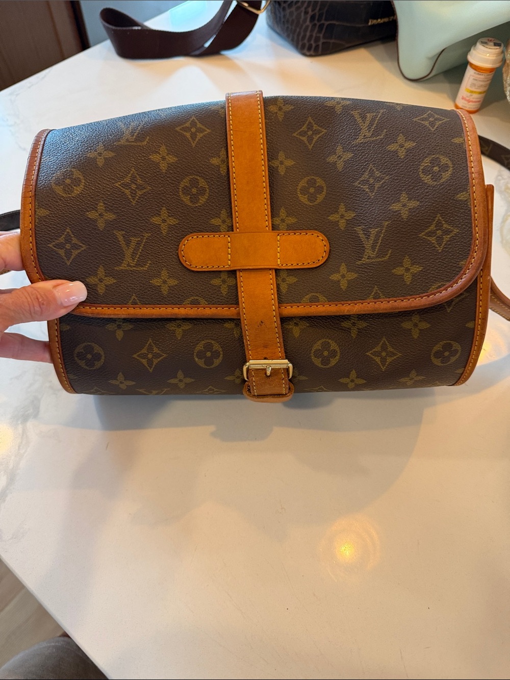 Louis Vuitton Monogram Canvas Messenger Bag with Natural Leather Trim